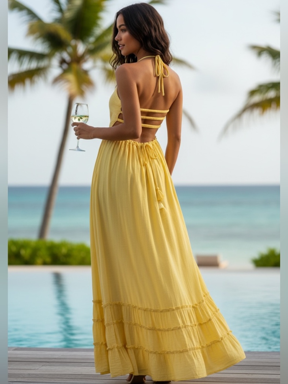 Punta Mita Smocked Yellow Halter Maxi Dress